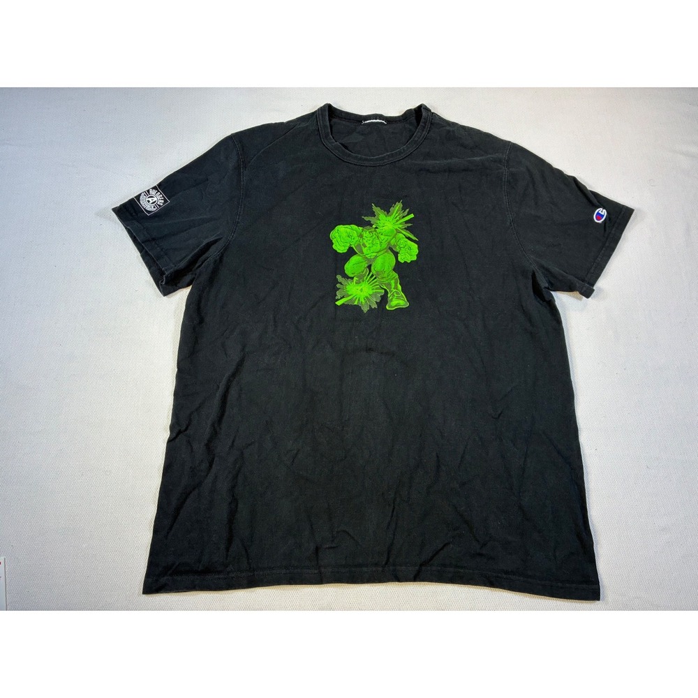 Champion Marvel Avengers Hulk Graphic T-Shirt Mens Black Neon Green Power - Picture 2 of 9